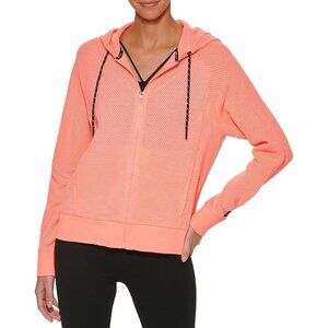 Dkny Women's Jersey Knit Full Zip Sprint Mesh Hoodie Atomic Pink Size 1X